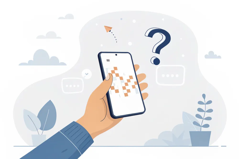 Illustration: ein Smartphone-Foto zerfällt in Pixel, daneben ein Fragezeichen